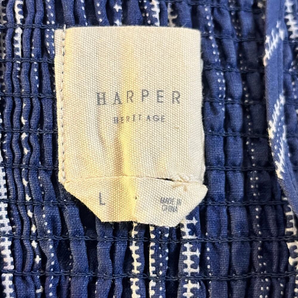 Harper Heritage Blue Linen Striped Jumpsuit Large Wide Leg - Picture 4 of 4
